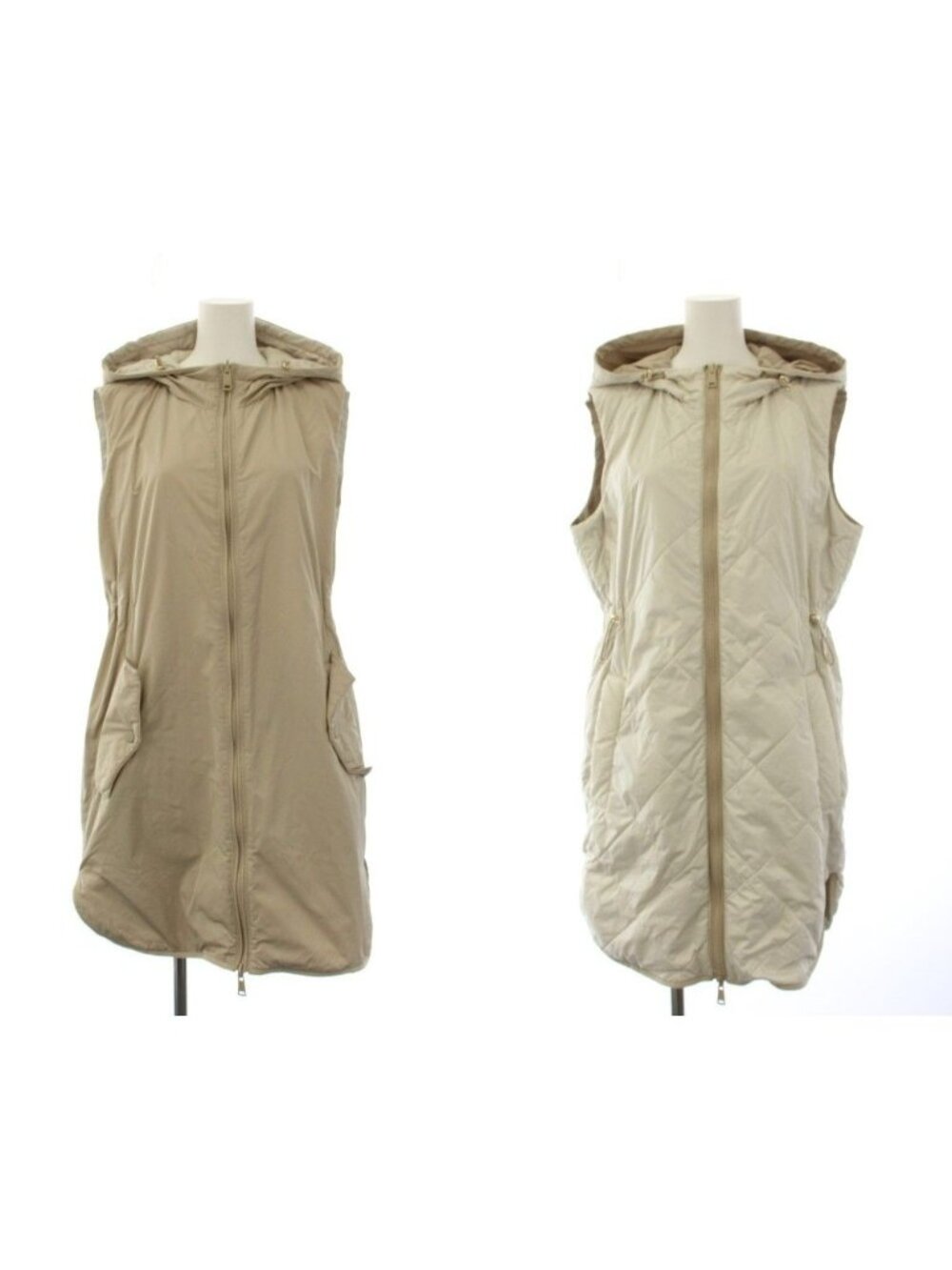 Max Mara Weekend Line Vest Long Hood Reversible Cashmere Beige Brown 42